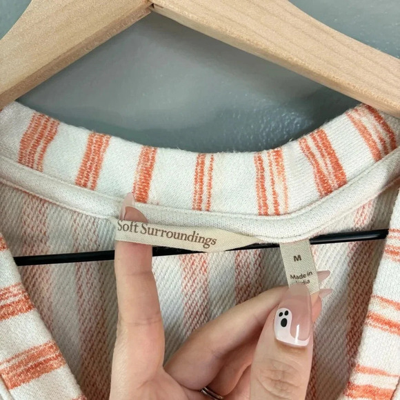 Soft Surroundings Medium Briza V-Neck French Terry Tunic Orange & White Stripe - Picture 6 of 7